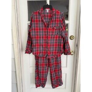 Victoria's Secret PJ set Top & Bottoms Red Plaid Flannel Size Medium Long Sleeve